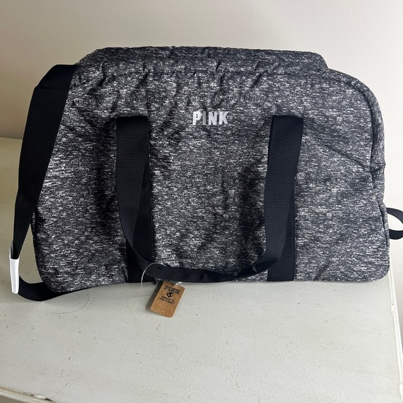 Victoria’s Secret Pink Marl Gray Quilted Duffle Bag Reflective Logo NWT - Picture 2 of 6